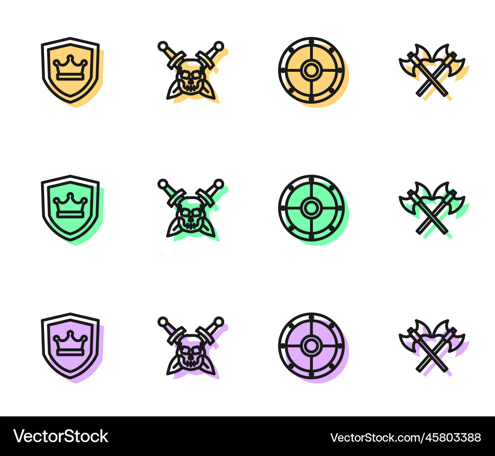 Set line round shield with crown skull Set line round shield with crown skull vector image