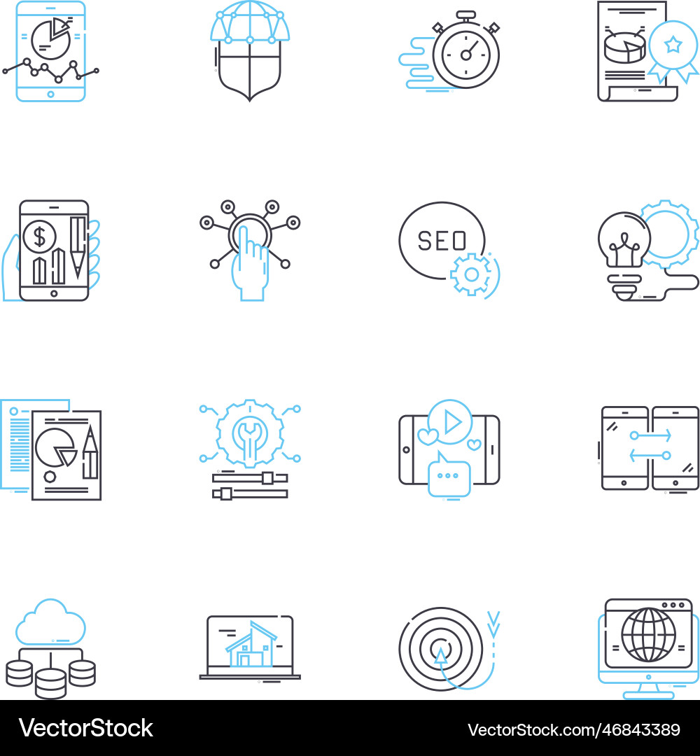 Digital branding linear icons set identity Digital branding linear icons set identity vector image