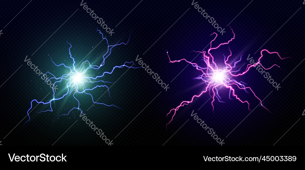 Electric balls round lightning blue thunderbolts vector image