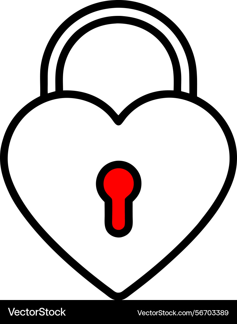 Heart shaped lock with red keyhole on transparent Vector Image
