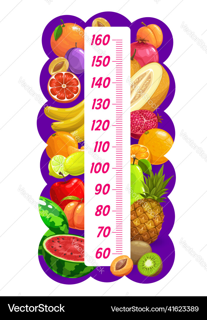 Kids height chart cartoon fruits growth meter vector image