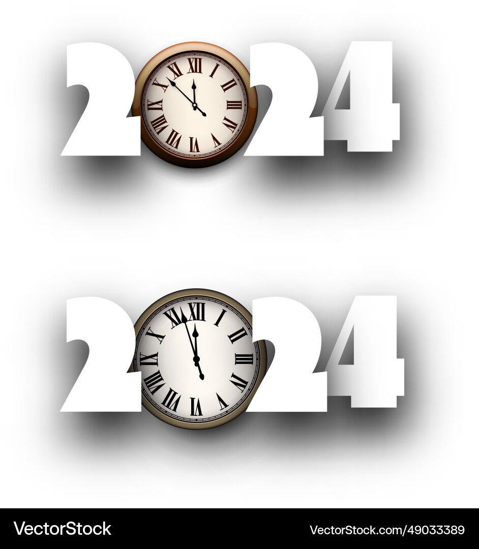 New year 2024 paper numbers with round clock face vector image