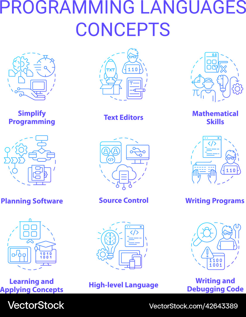Programming languages blue gradient concept icons Programming languages blue gradient concept icons vector image