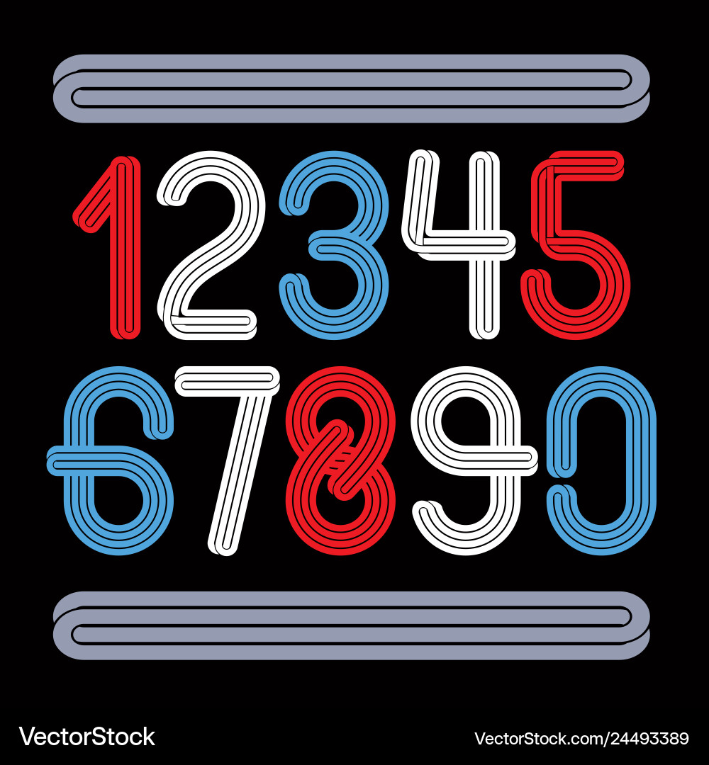 Set of funky rounded numbers made with parallel vector image