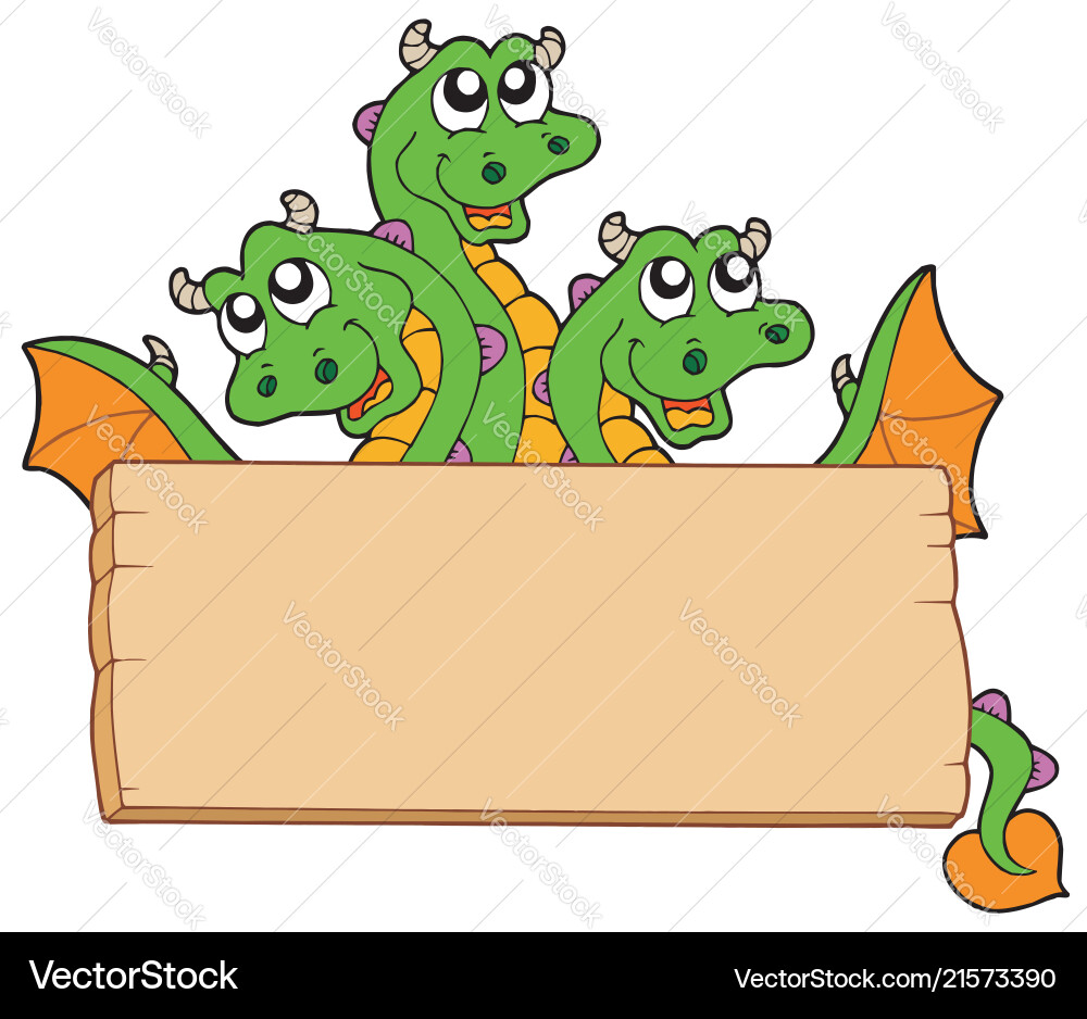 Cartoon Dragon with Wooden Sign Vector Image
