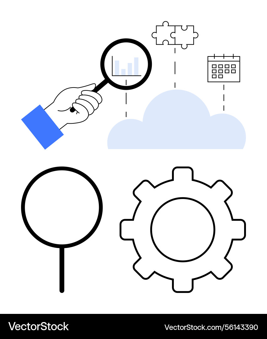 Hand with magnifying glass analyzing data cloud Hand with magnifying glass analyzing data cloud vector image