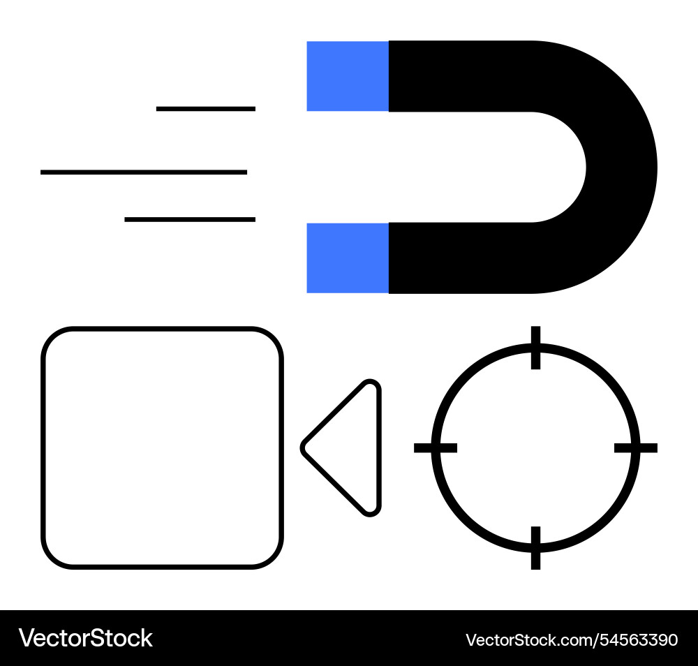Magnet with speed lines squared spiral triangle Magnet with speed lines squared spiral triangle Vector Image