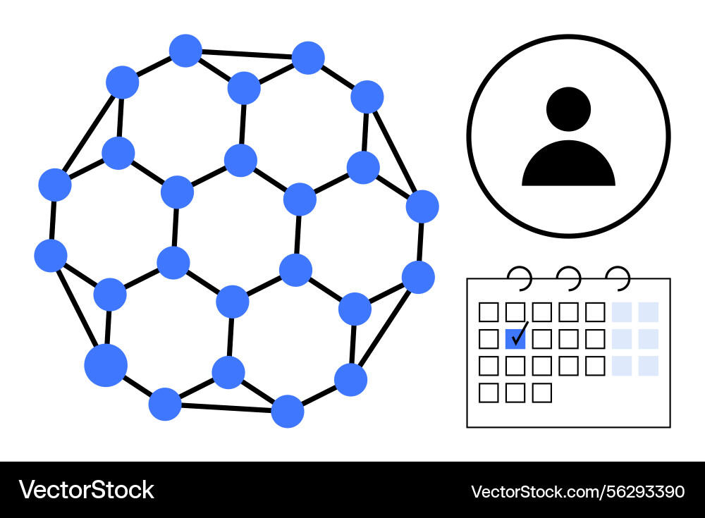 Network sphere user icon and calendar Network sphere user icon and calendar vector image