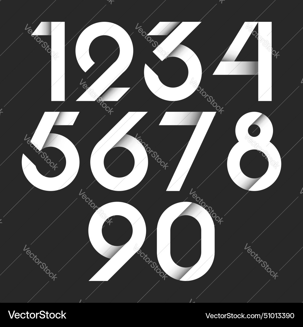 Numbers set white wide line style with 3d effect Numbers set white wide line style with 3d effect vector image
