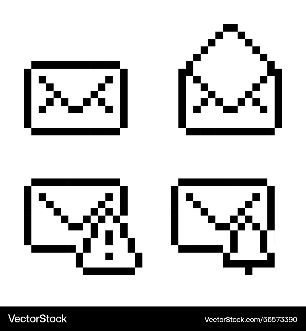 Pixel email icon set 8 bit notification and alert vector image