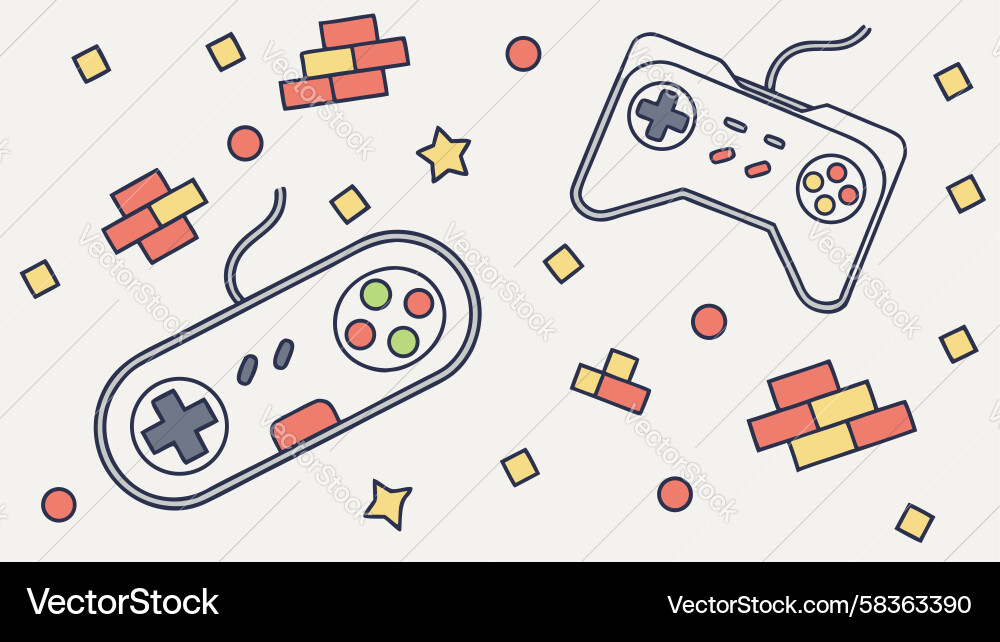 Retro Game Controller with Blocks & Stars Vector Image