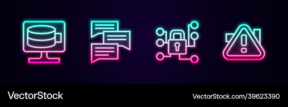 Set line cloud database speech bubble chat cyber Set line cloud database speech bubble chat cyber vector image
