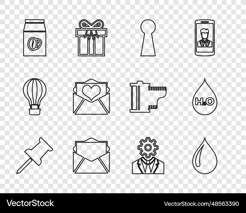 Set line push pin water drop keyhole mail and e Set line push pin water drop keyhole mail and e Vector Image