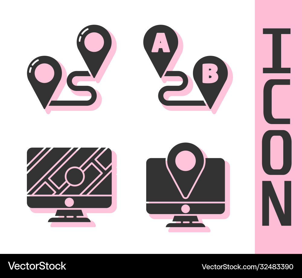Set monitor with location marker route Vector Image