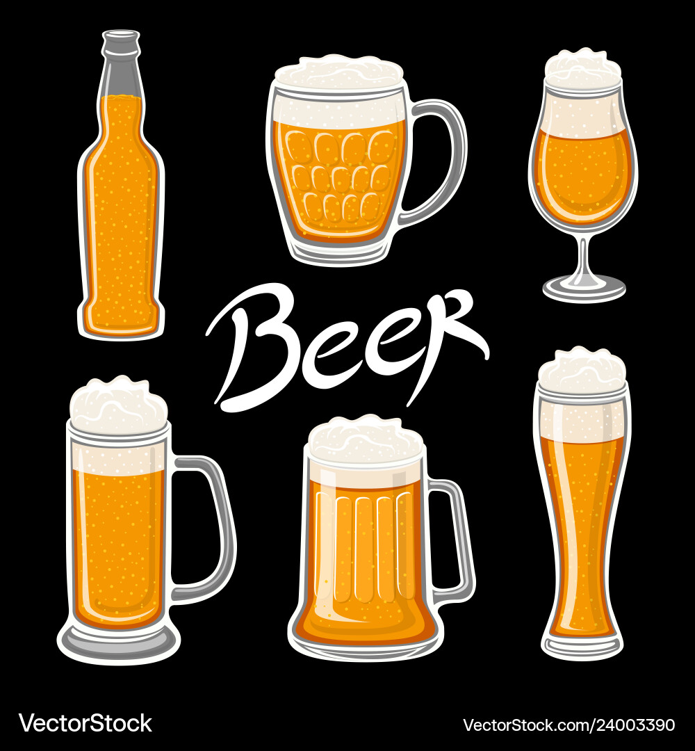 Set of beer glass mug barrel bottle and hop craft Set of beer glass mug barrel bottle and hop craft Vector Image