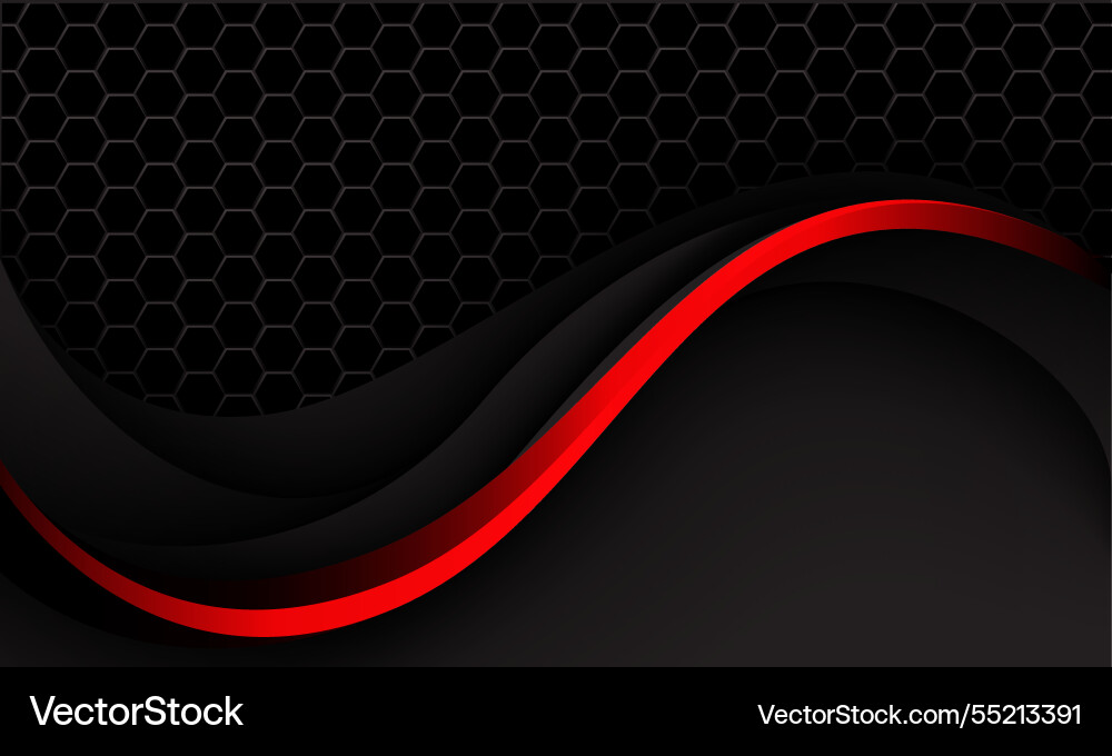 Abstract red line curve on black hexagon mesh Abstract red line curve on black hexagon mesh vector image