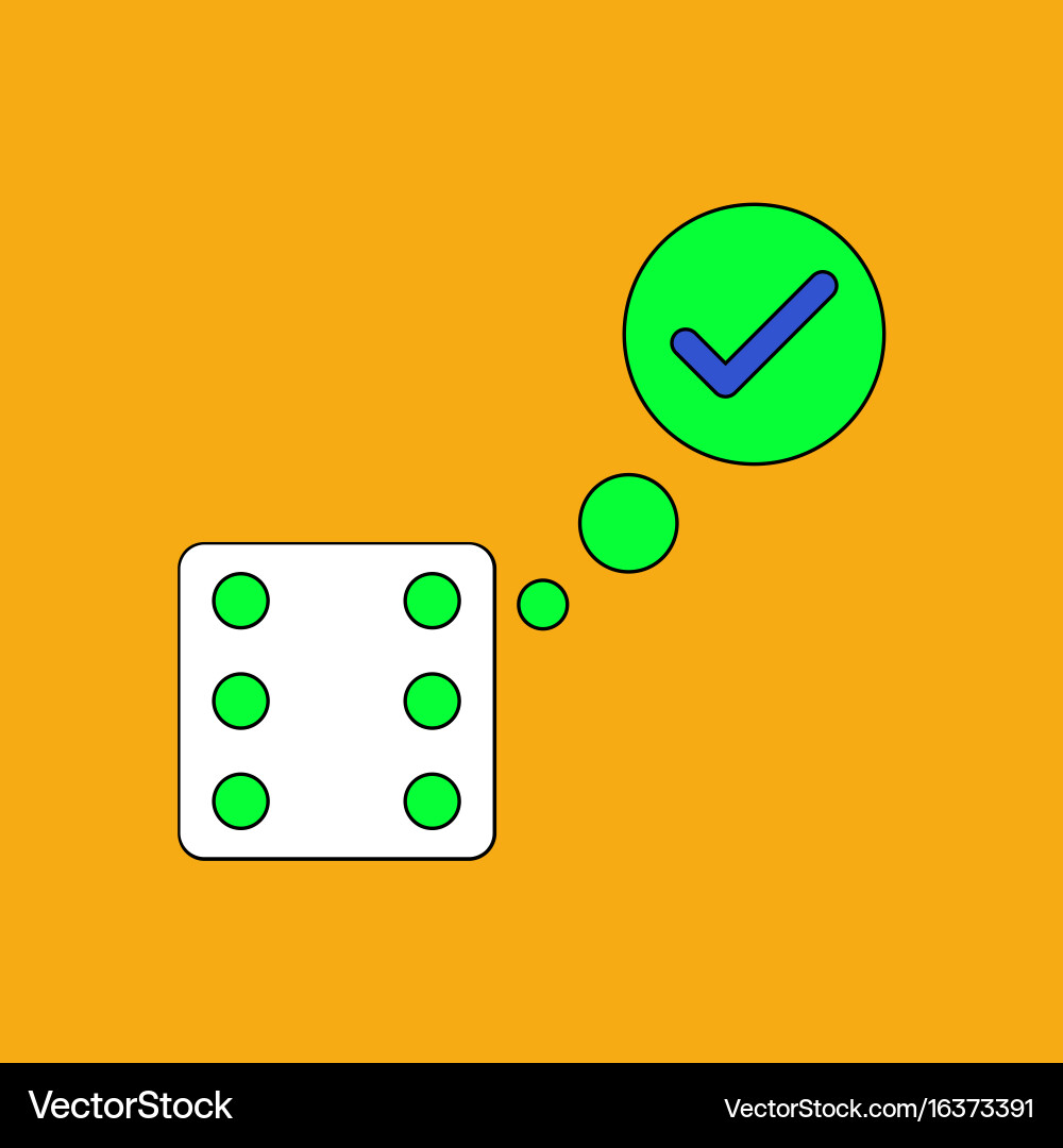 Flat icon design collection dice and check mark vector image