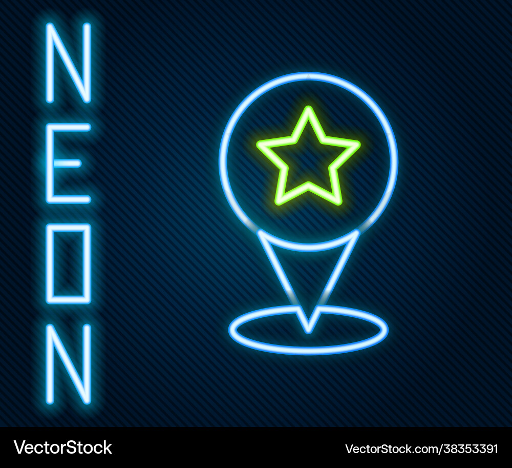 Glowing neon line map pointer with star icon Glowing neon line map pointer with star icon vector image