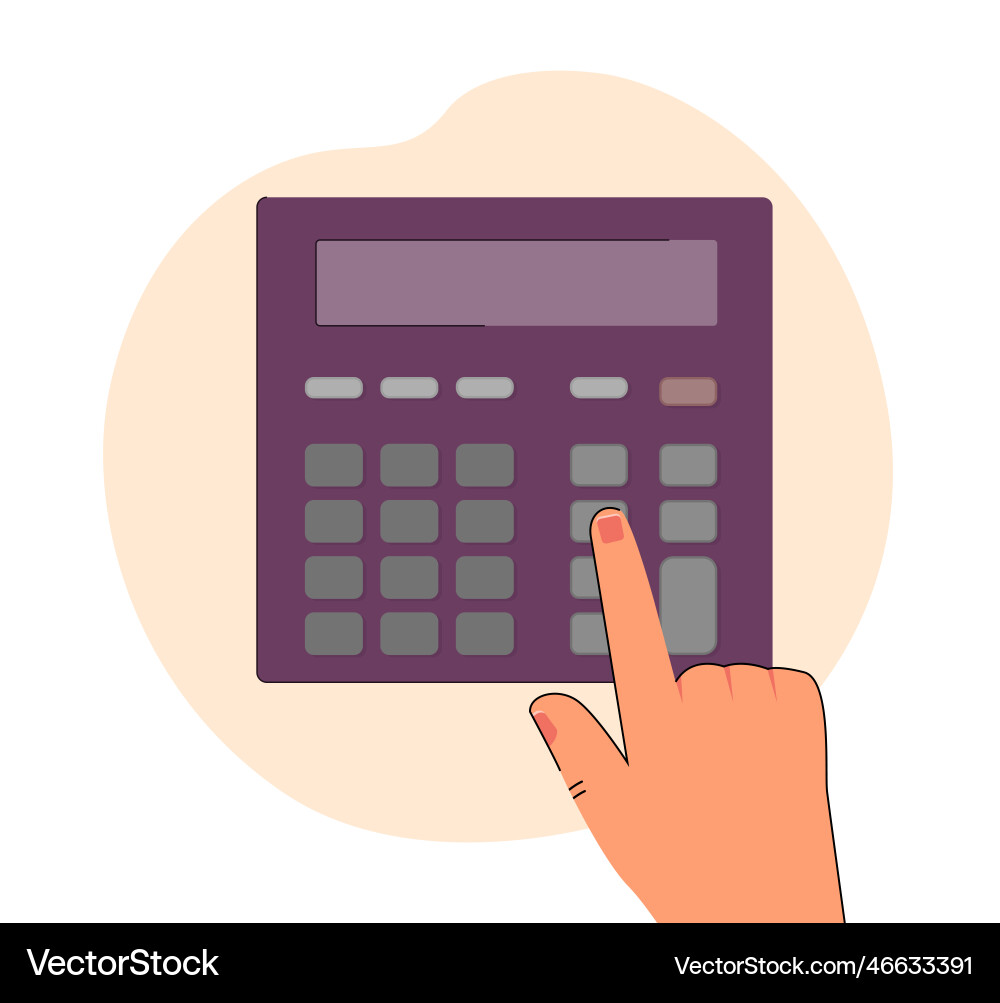 Hand of man using calculator touching buttons Hand of man using calculator touching buttons vector image
