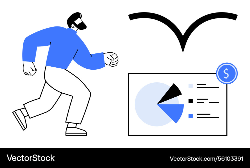 Man running toward financial data visualized Man running toward financial data visualized Vector Image