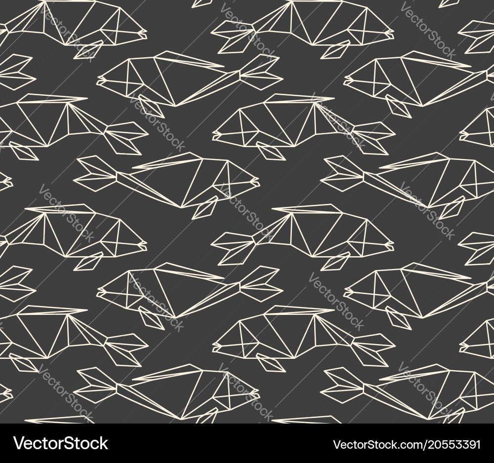 Seamless linear abstract polygon fish pattern vector image