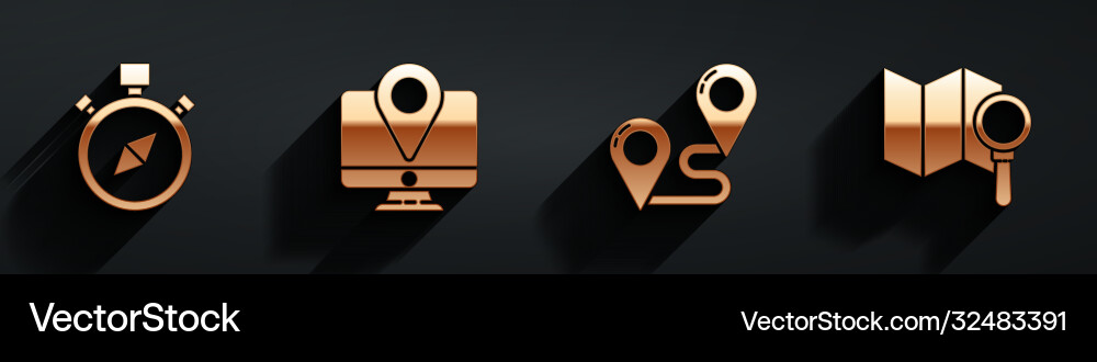 Set compass monitor with location marker route Set compass monitor with location marker route vector image