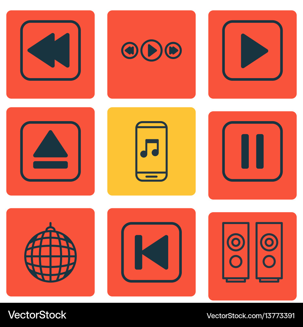 Set of 9 multimedia icons includes sound box Set of 9 multimedia icons includes sound box vector image