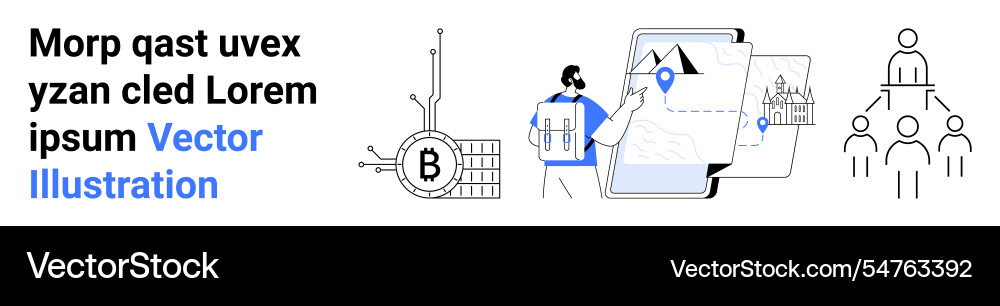 Blockchain technology with map navigation and team Blockchain technology with map navigation and team vector image