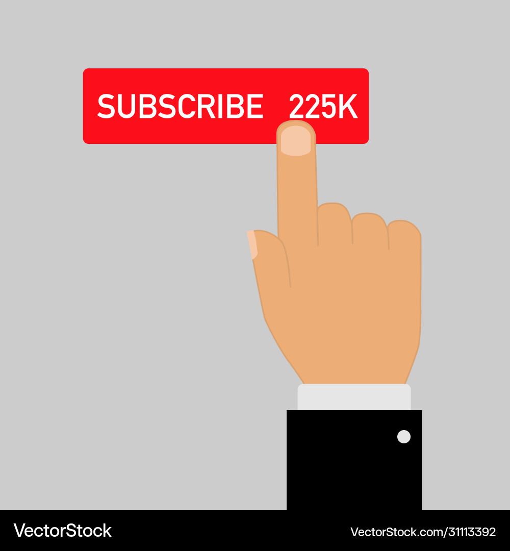 Hand with finger pointing to subscribe button Hand with finger pointing to subscribe button Vector Image