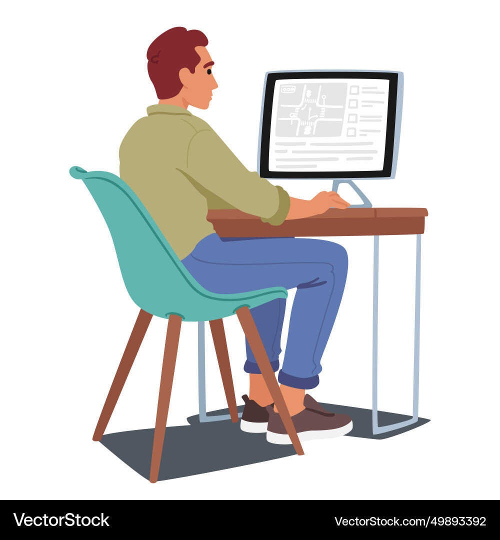 Man successfully navigates a computerized driving Man successfully navigates a computerized driving vector image