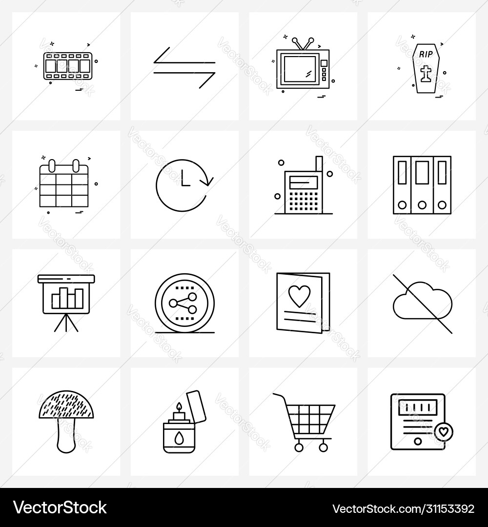 Modern style set 16 line pictograph grid based vector image