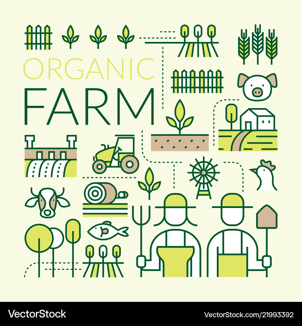 Organic farm line icons set vector image