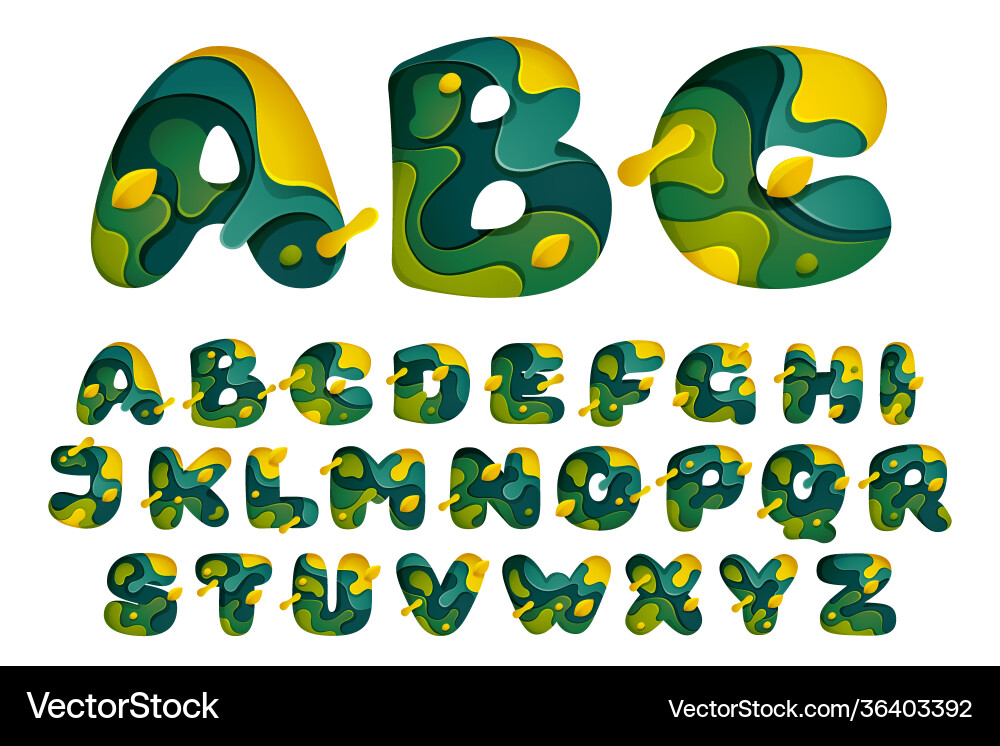 Paper cut alphabet and number set layer carving Vector Image