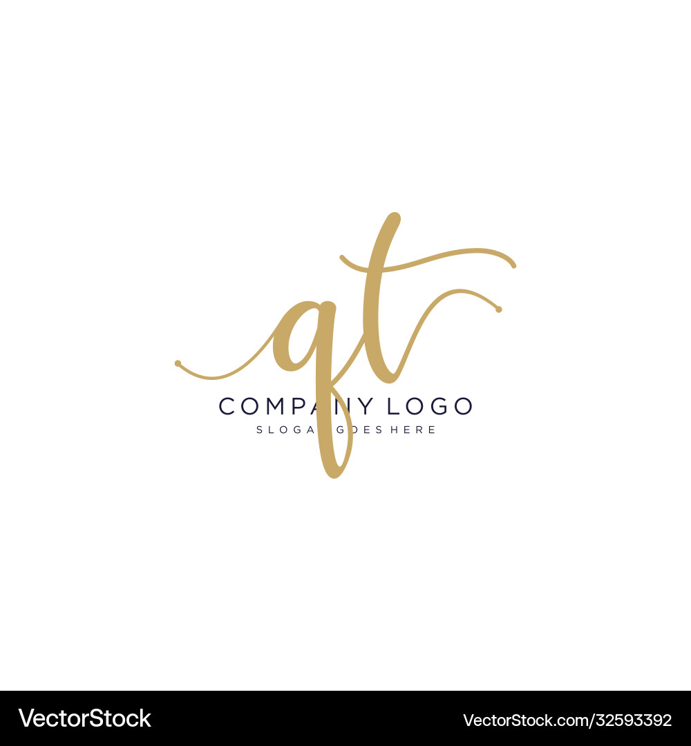 Qt initial handwriting logo design Qt initial handwriting logo design vector image