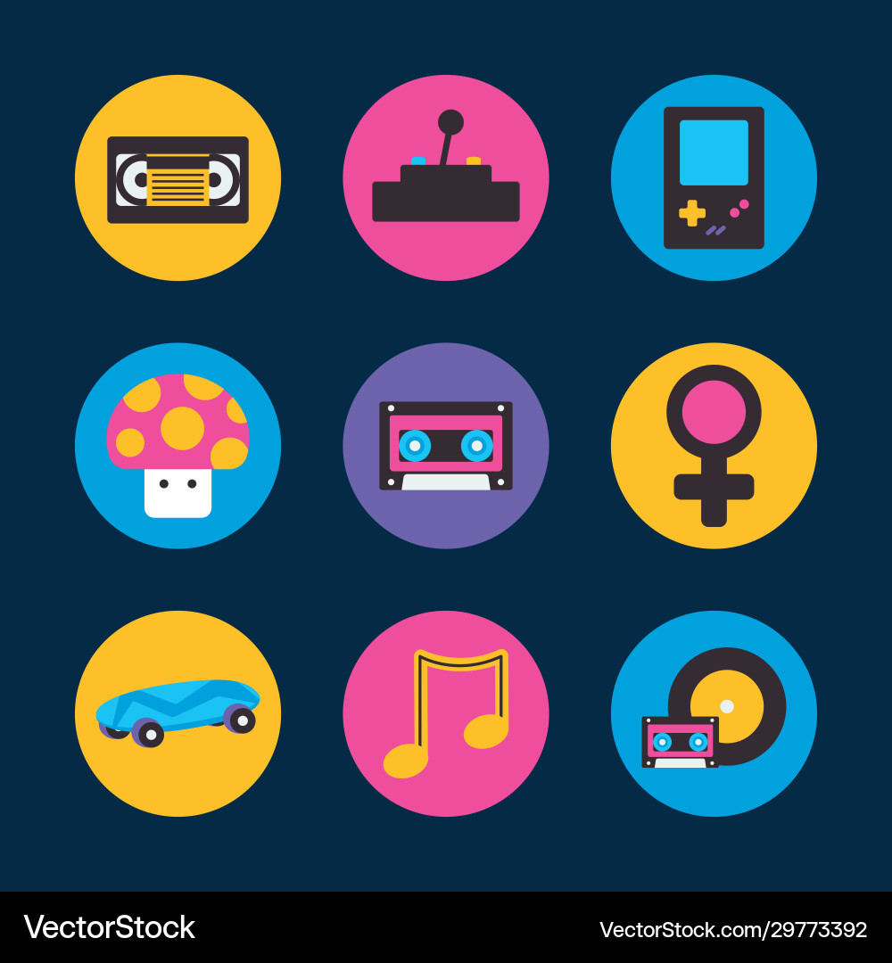 Retro flat block style icon set design vector image