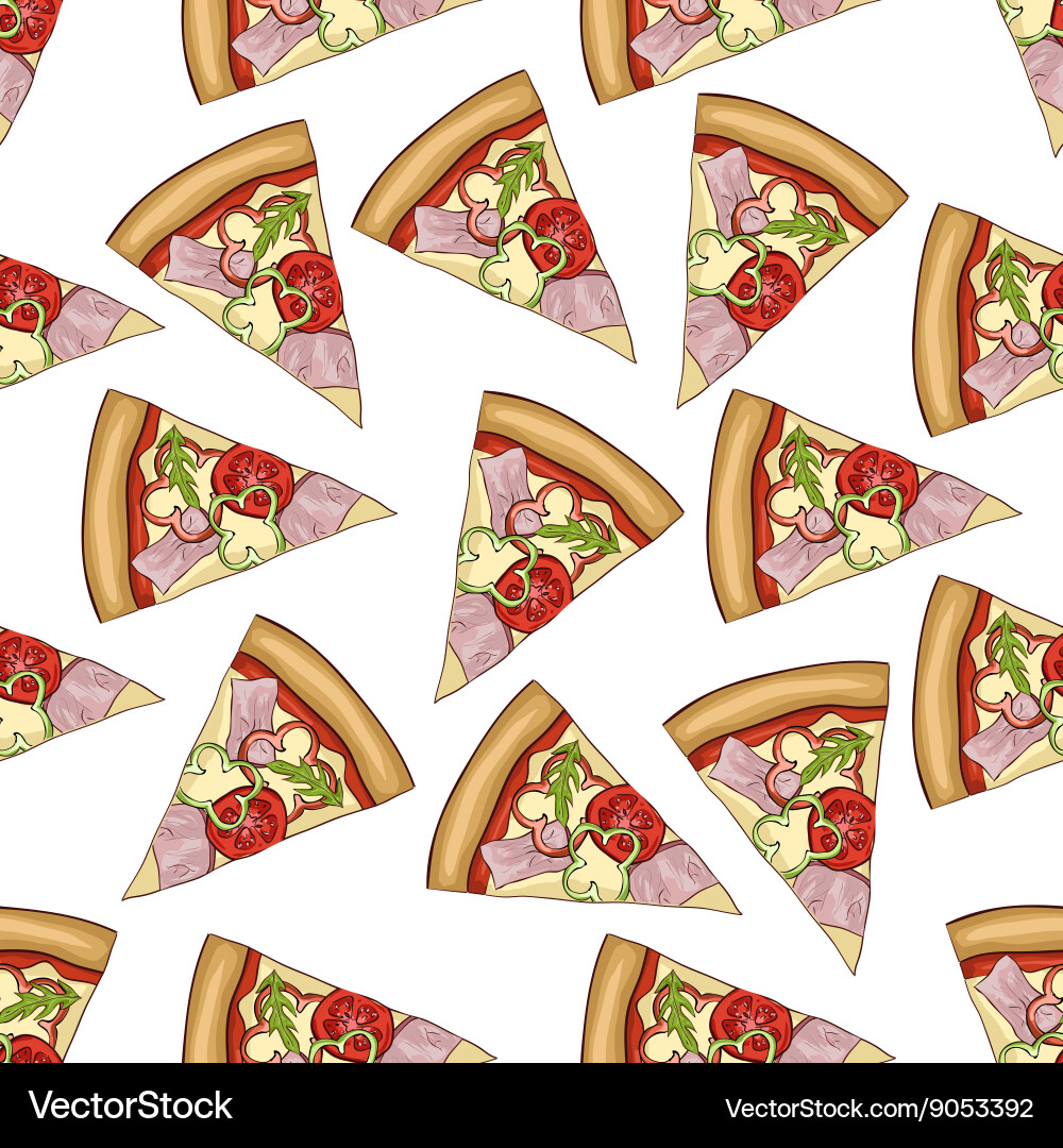 Seamless pattern color pizza with bacon vector image