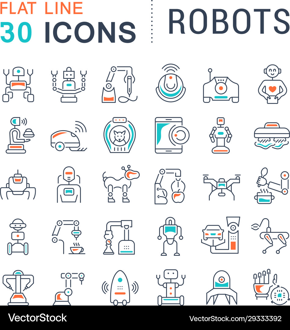 Set line icons robots Set line icons robots vector image