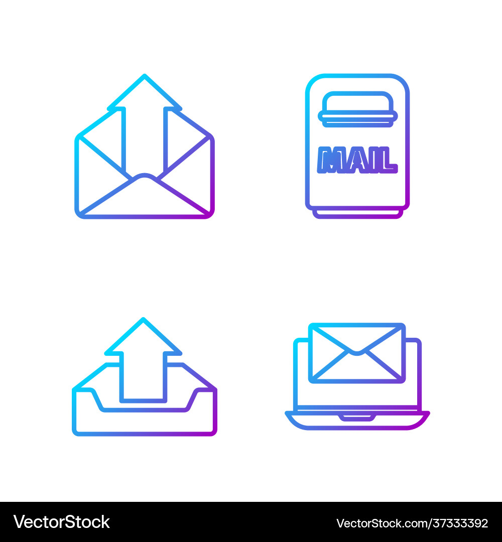 Set line laptop with envelope upload inbox Set line laptop with envelope upload inbox vector image
