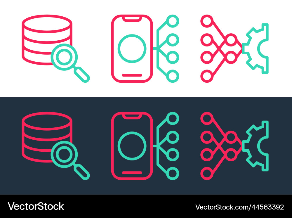 Set line neural network server and icon Set line neural network server and icon vector image