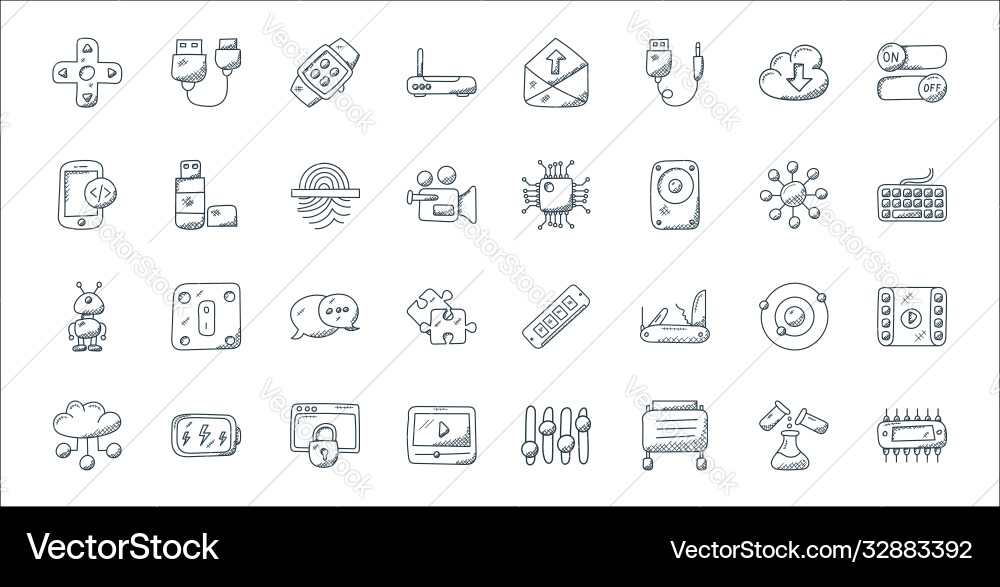 Technology line icons linear set quality Vector Image