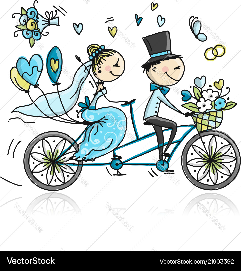 Wedding card design bride and groom riding Wedding card design bride and groom riding vector image