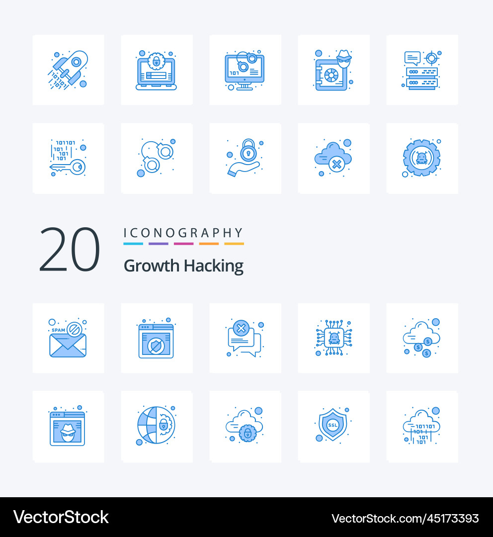 20 hacking blue color icon pack like cloud error Vector Image