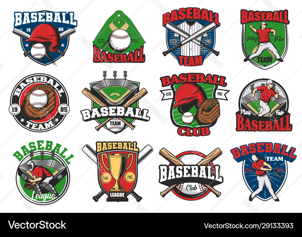 Baseball Sport Icons & Badges Vector Image