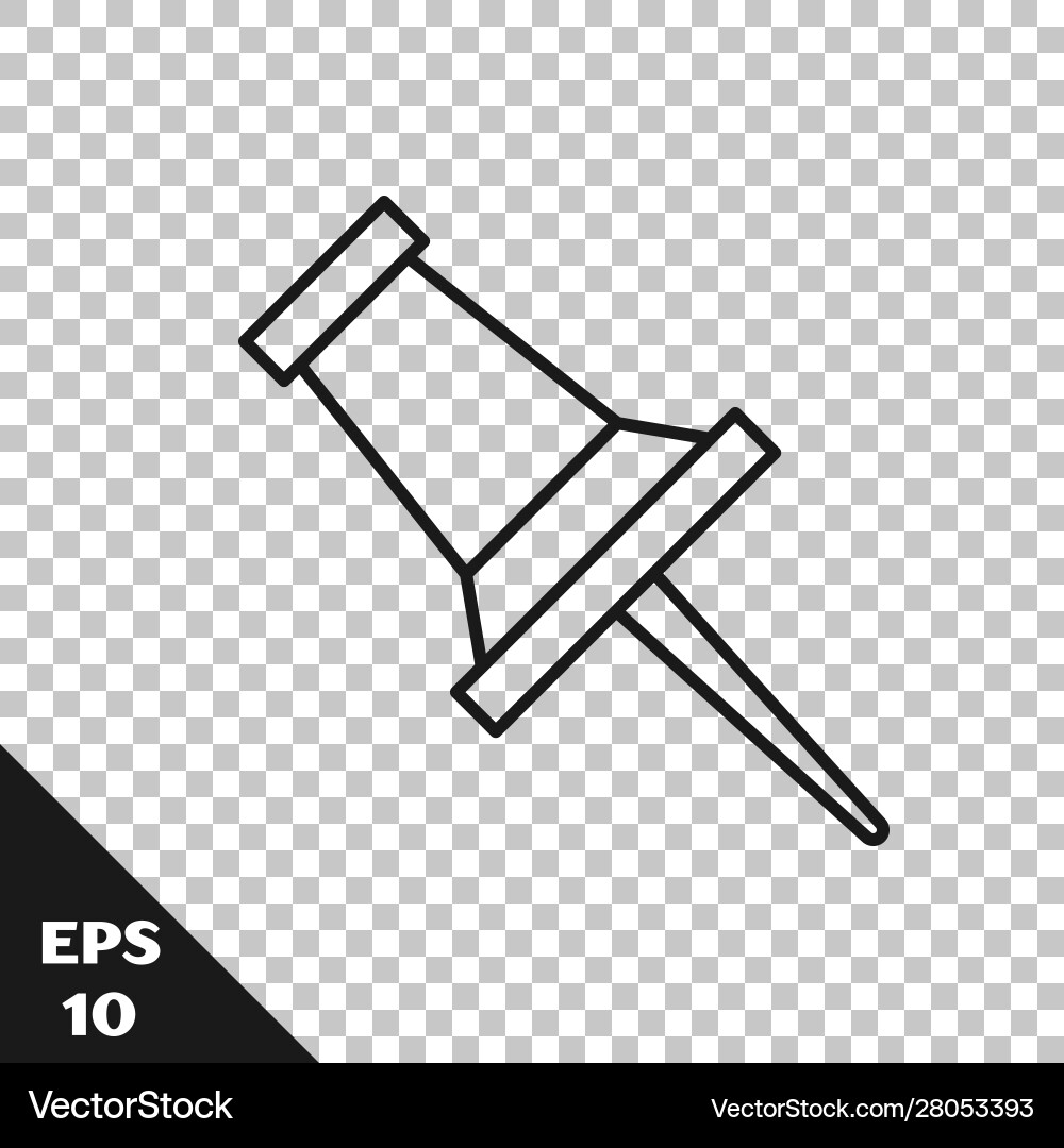 Black line push pin icon isolated on transparent Black line push pin icon isolated on transparent vector image