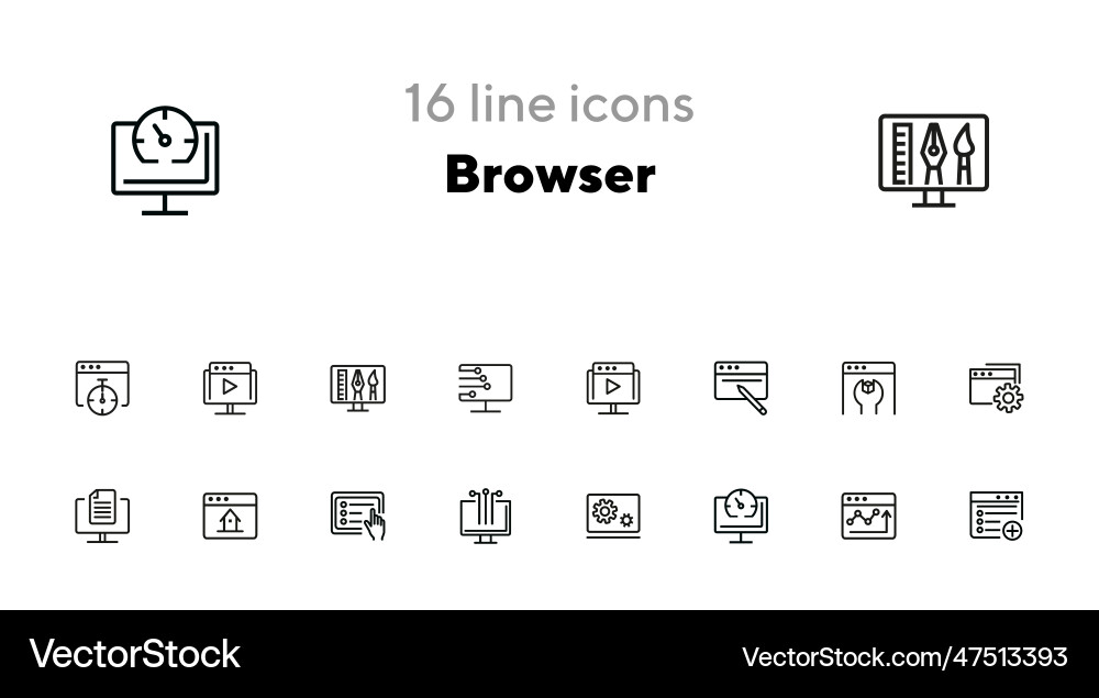 Browser line icon set Browser line icon set Vector Image