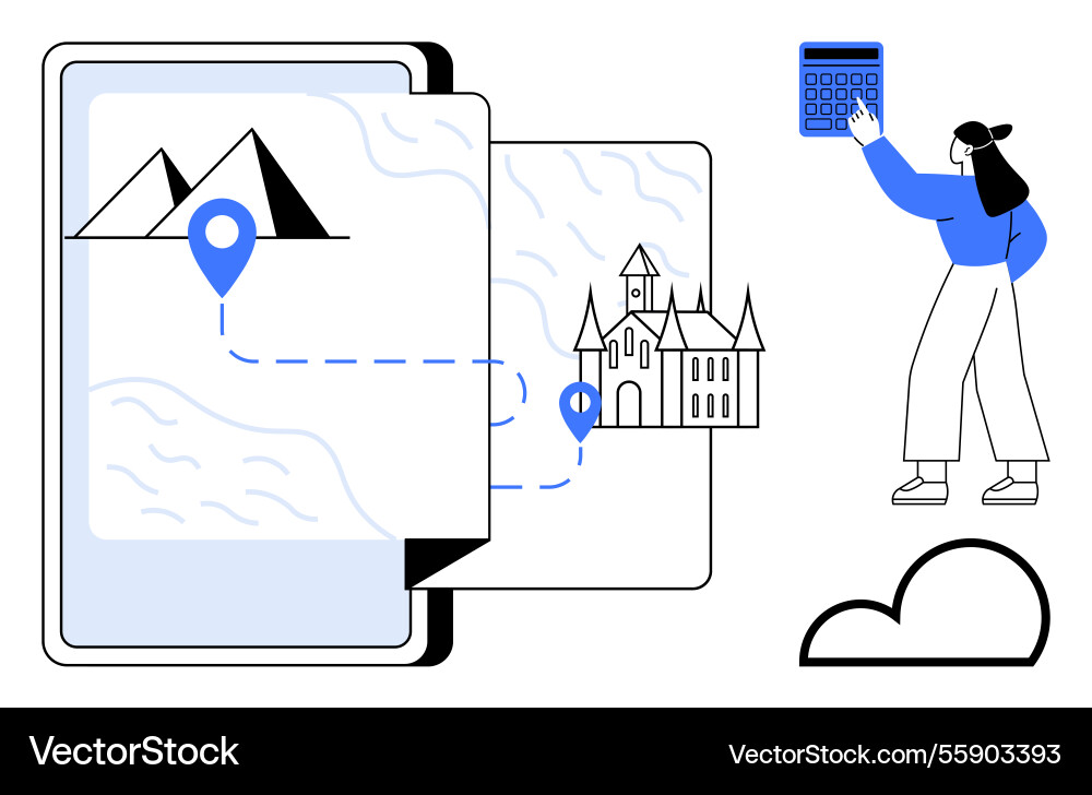 Digital navigation with map and travel route Digital navigation with map and travel route vector image