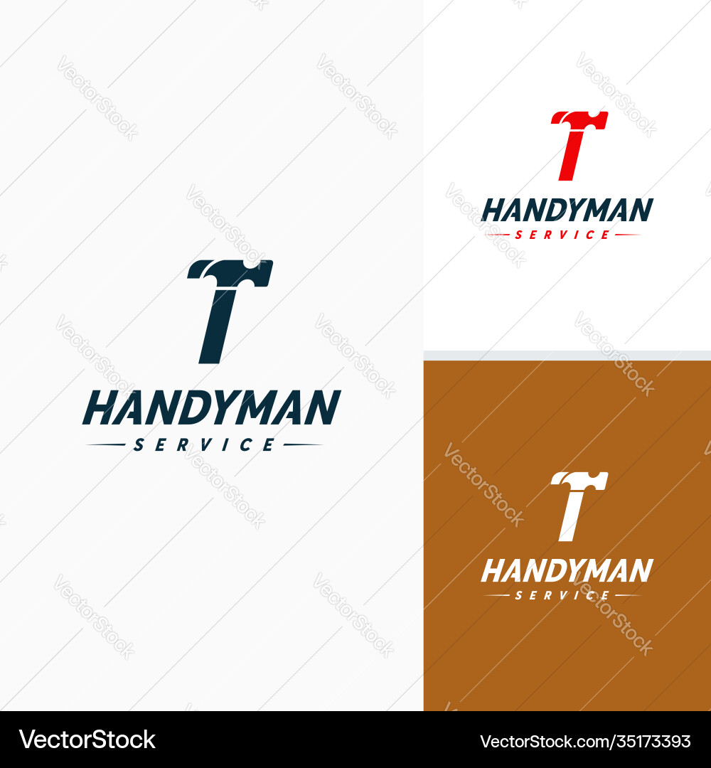 Handyman services logo design letter t hammer Handyman services logo design letter t hammer vector image