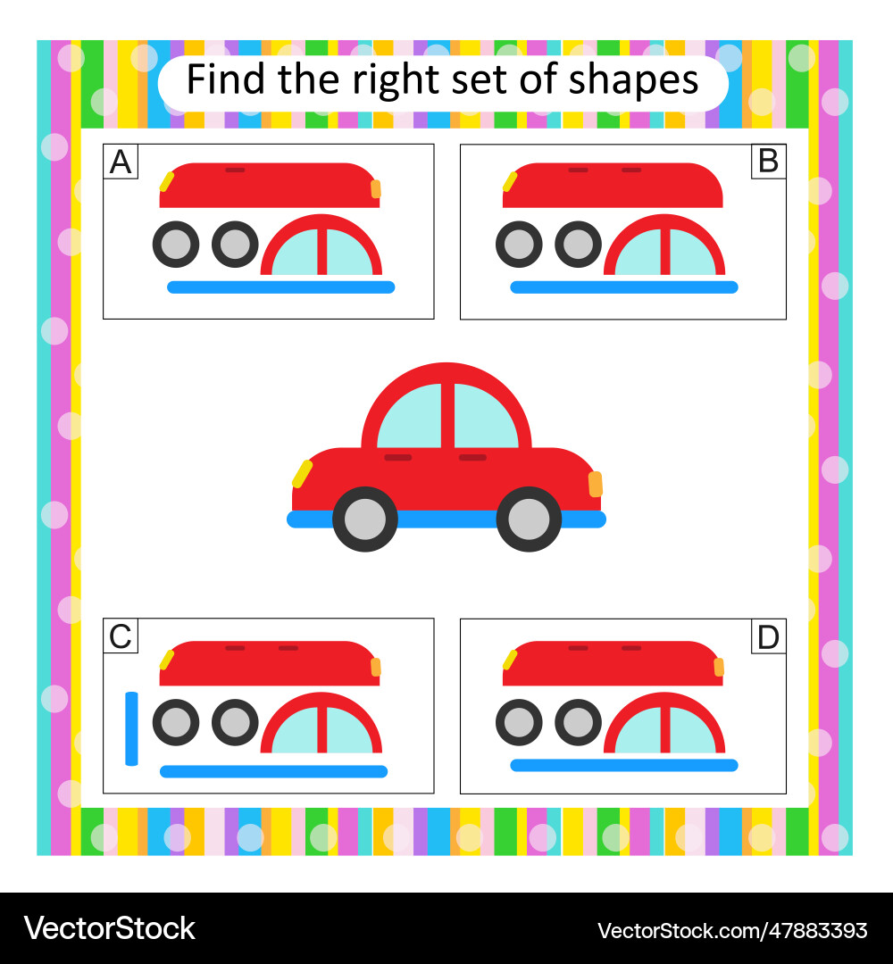 Logic puzzle find the correct set of cartoon car Logic puzzle find the correct set of cartoon car vector image
