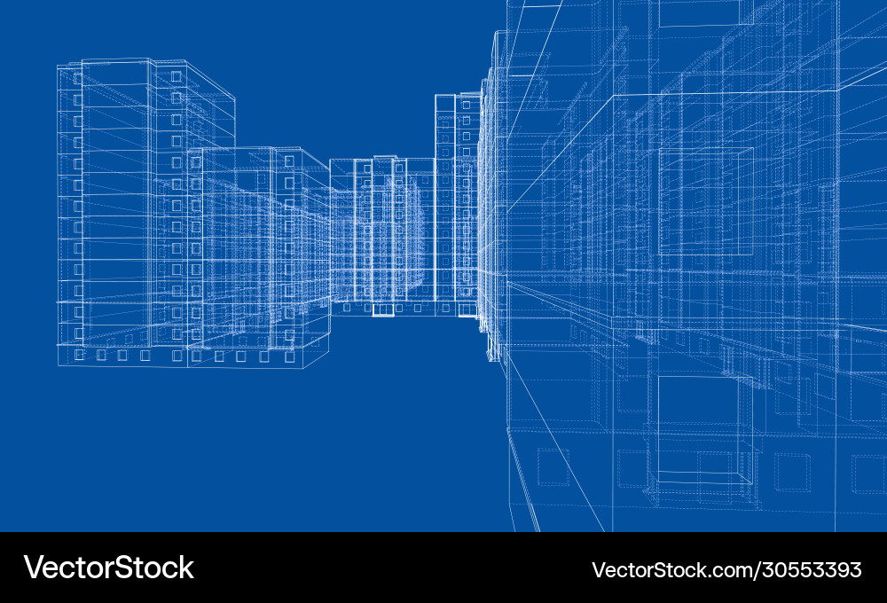 Multi-Story Building Wireframe Model Vector Image
