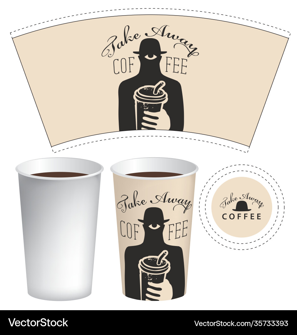 Paper cup template for take away hot drinks Paper cup template for take away hot drinks vector image
